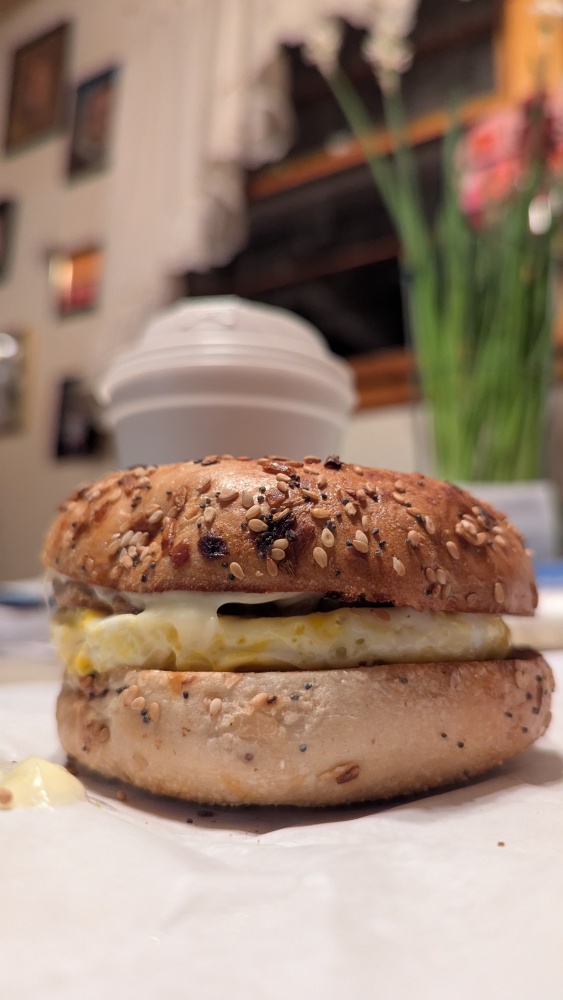 Milford, NH, USA :: Sausage Egg & Cheese on an Everything Bagel